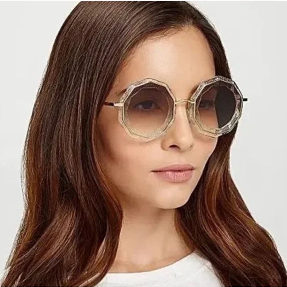 Chloé Caite Geometric Glitter Sunglasses Silver/Gold EUC w/ Case sunnies